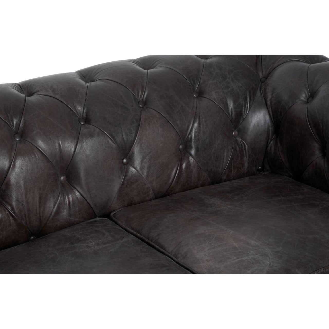 Victor Two-Seat Chesterfield Sofa – Grey-Brown Leather & Walnut