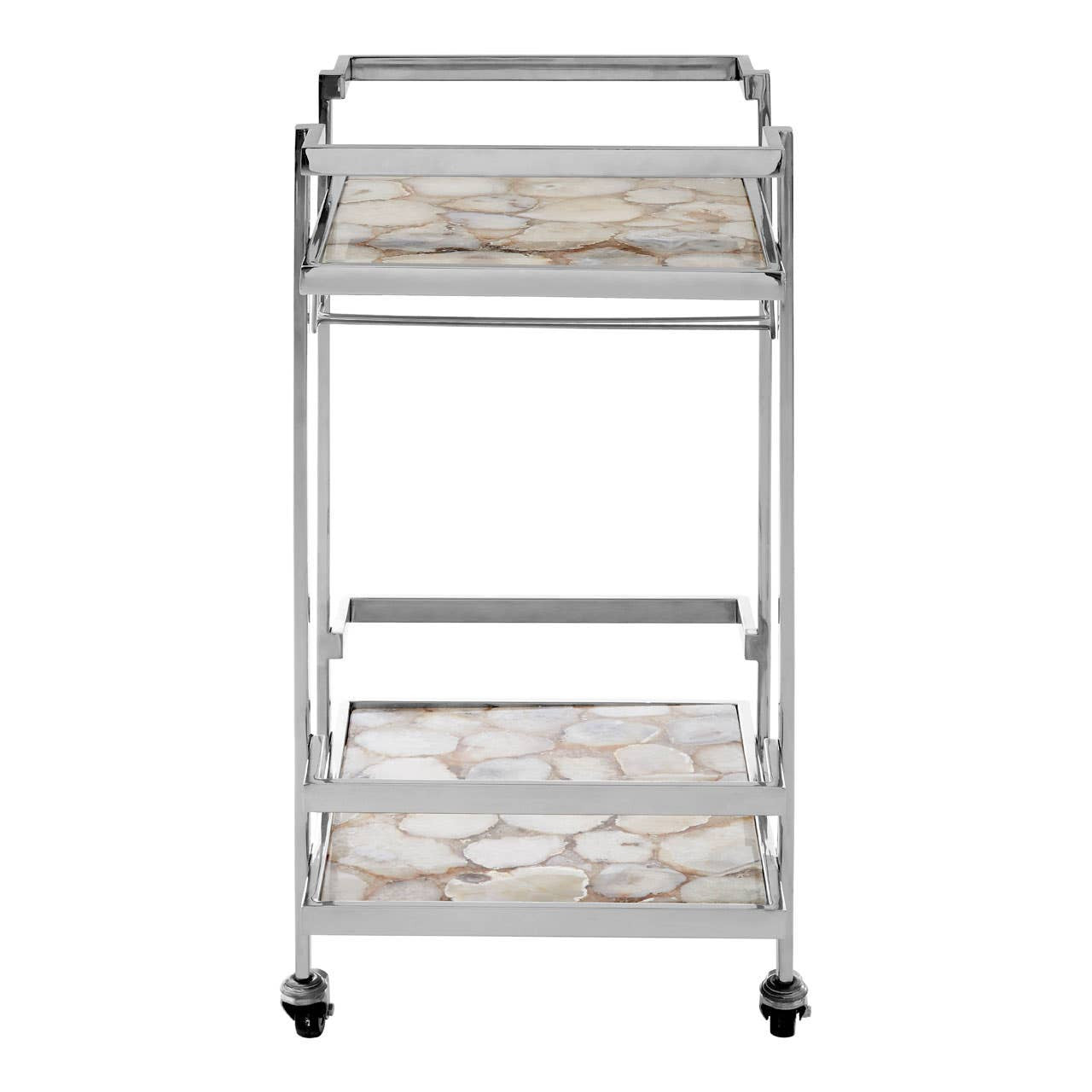 Vita 2-Tier Drinks Trolley – White Agate & Chrome