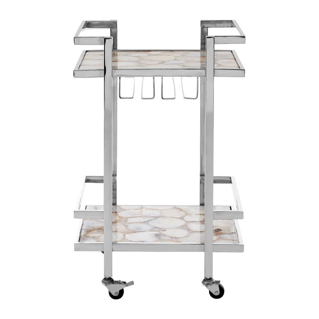 Vita 2-Tier Drinks Trolley – White Agate & Chrome