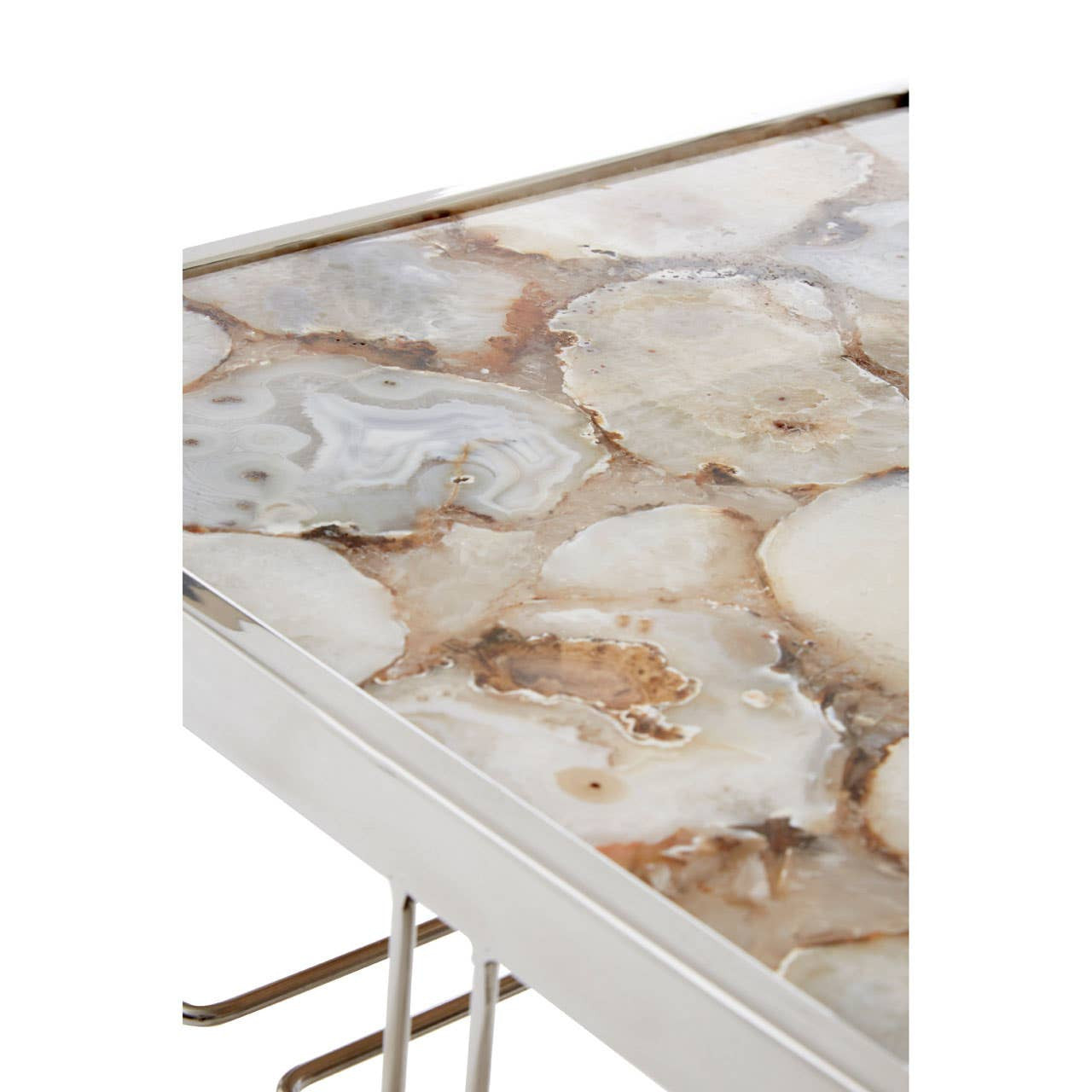 Vita 2-Tier Drinks Trolley – White Agate & Chrome
