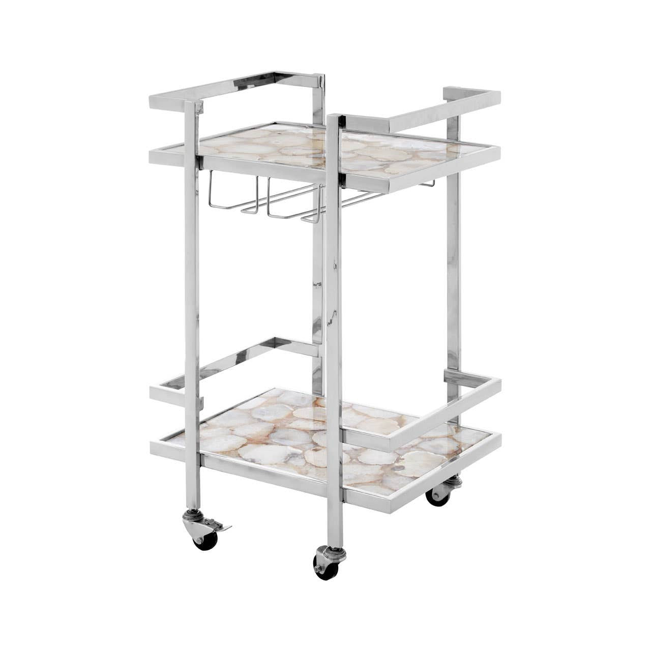Vita 2-Tier Drinks Trolley – White Agate & Chrome