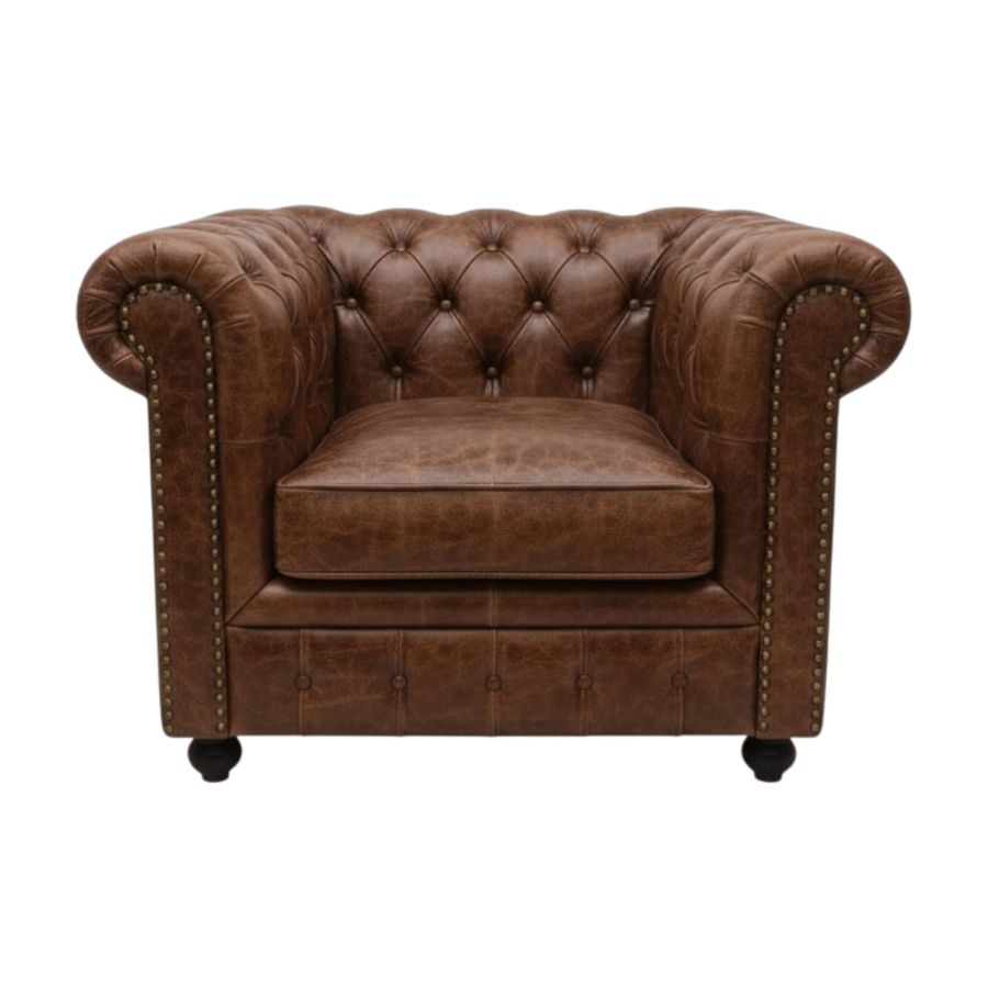 Armchair Brown Tan Leather Chesterfield Armchair
