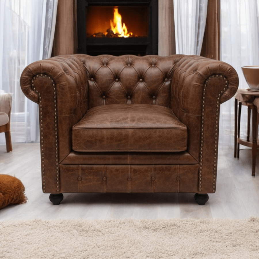 Armchair Brown Tan Leather Chesterfield Armchair