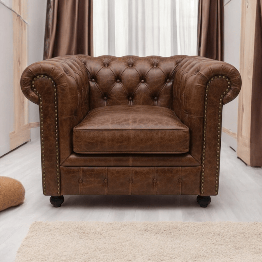 Armchair Brown Tan Leather Chesterfield Armchair