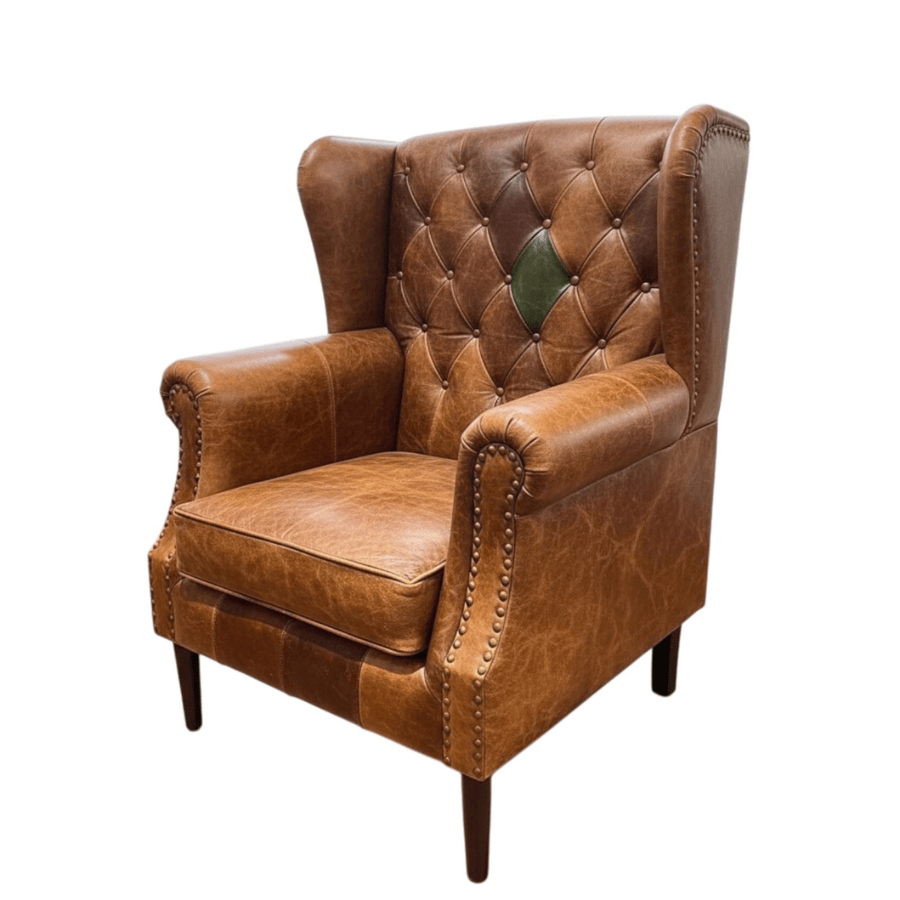 Armchair Harlequin Brown Leather Wing Back Armchair
