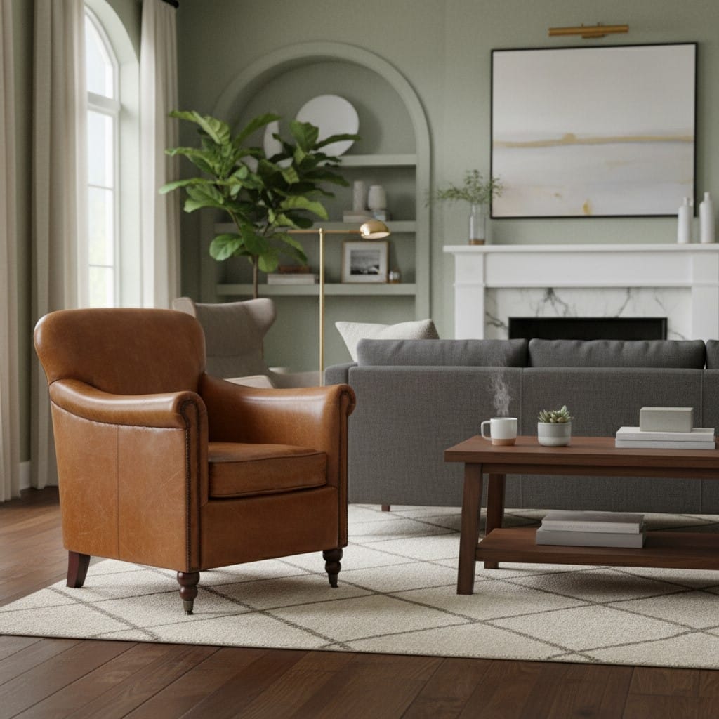 Armchair Langan Vintage Style Tan Leather Armchair
