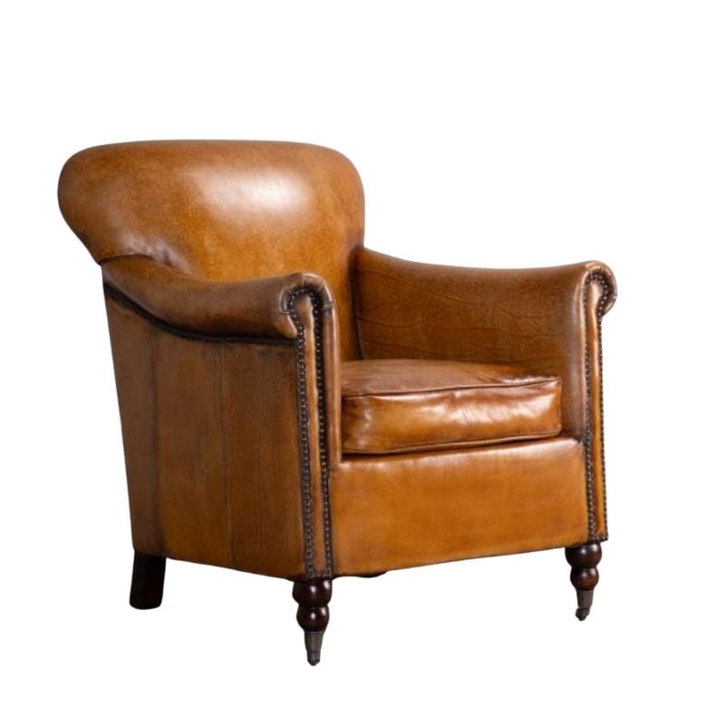 Armchair Langan Vintage Style Tan Leather Armchair