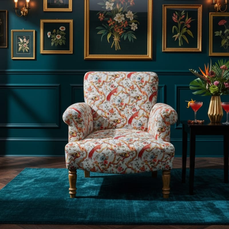 Armchair Oriental Patterned Floral Birds Occasional Armchair
