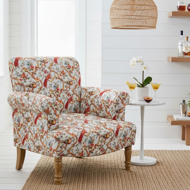 Armchair Oriental Patterned Floral Birds Occasional Armchair