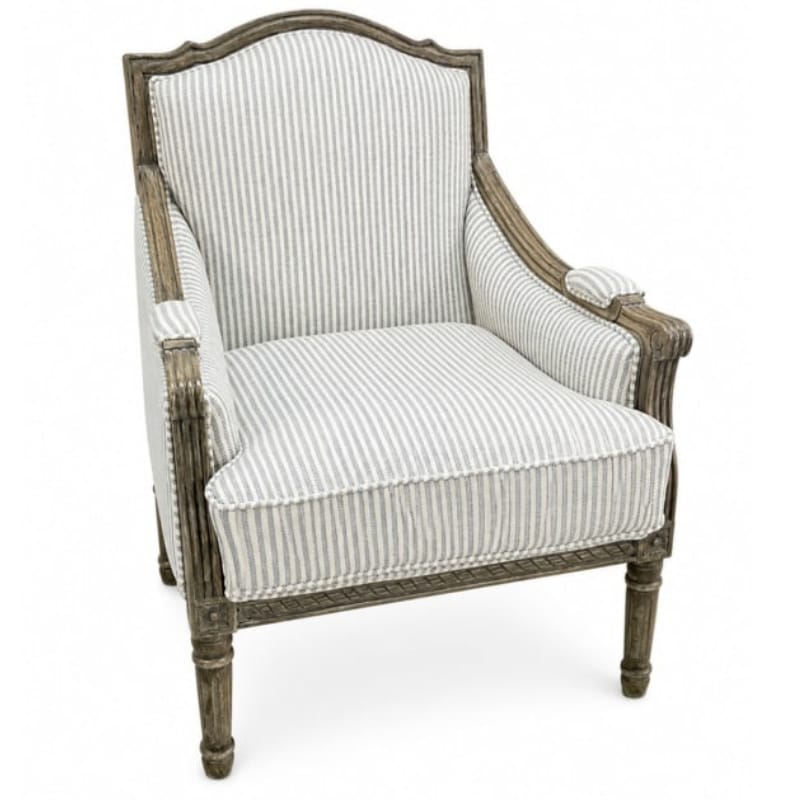 Armchair Pearson-Style Blue & White Pinstripe Occasional Wooden Armchair