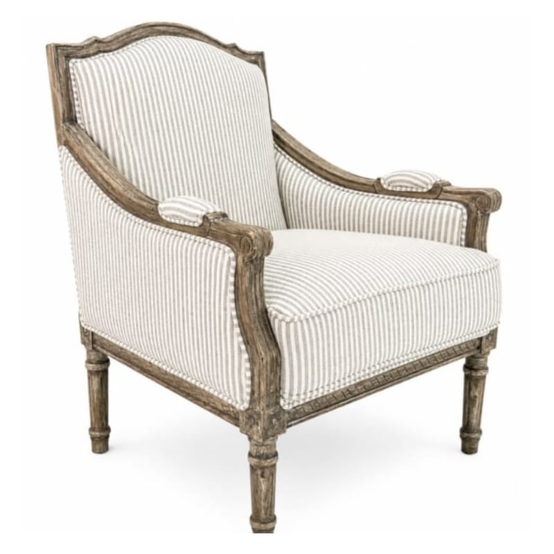 Armchair Pearson-Style Blue & White Pinstripe Occasional Wooden Armchair