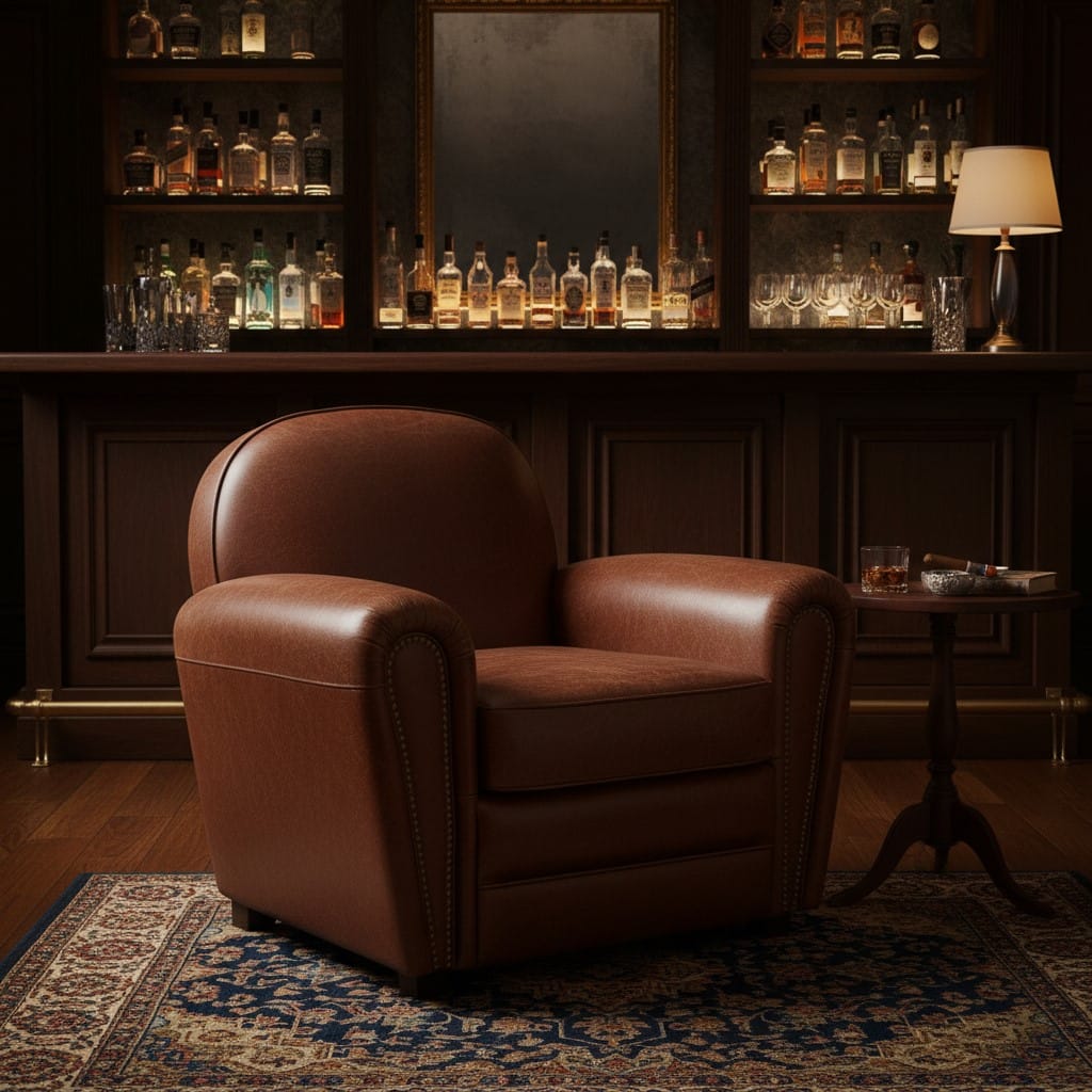 Armchair Vintage Leather Art Deco Style Armchair