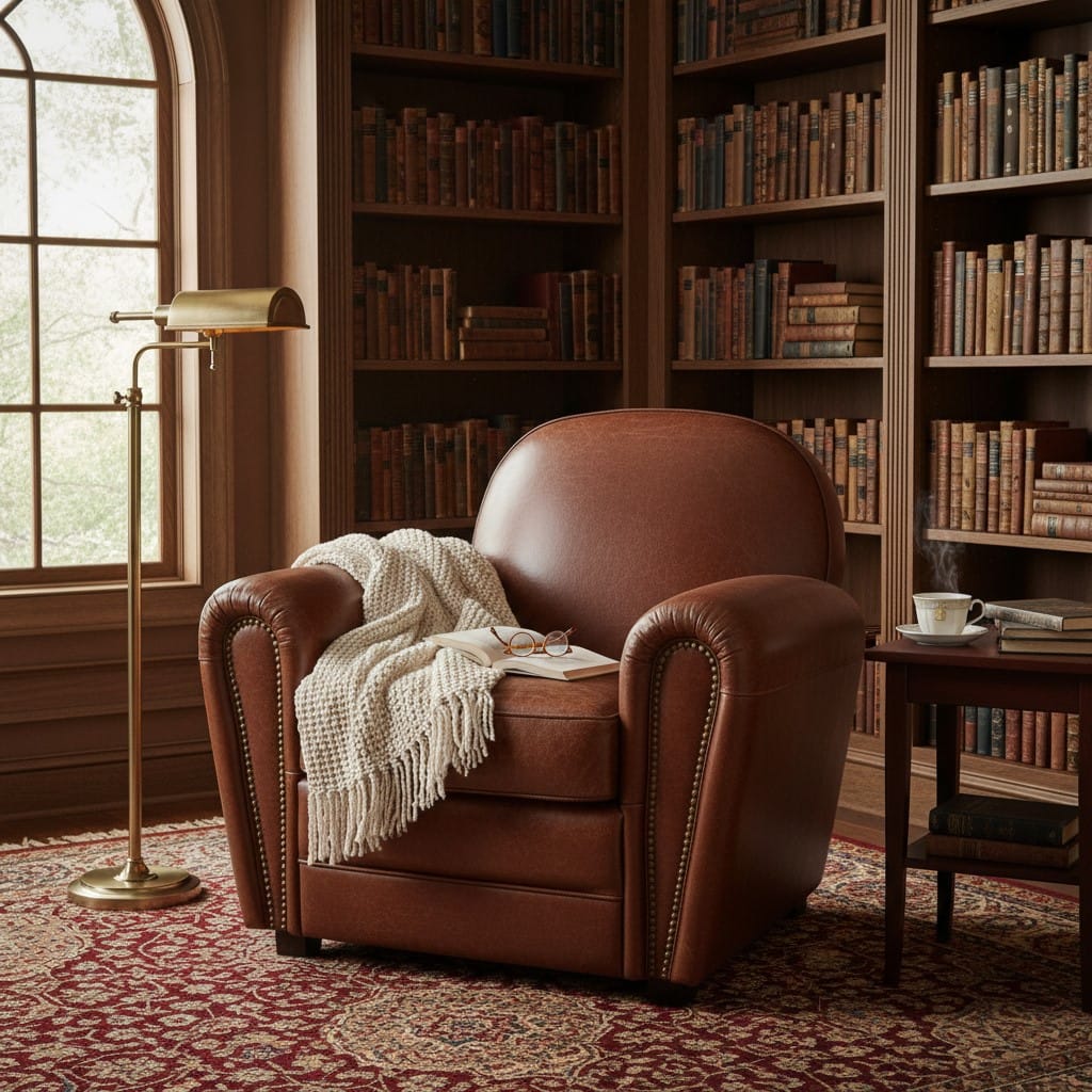 Armchair Vintage Leather Art Deco Style Armchair