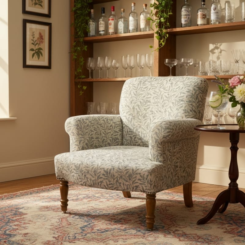 Armchair Willow Bough Occasional Armchair – Blue & Ivory Cotton