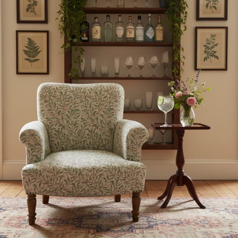 Armchair Willow Bough Occasional Armchair – Green & Ivory Cotton