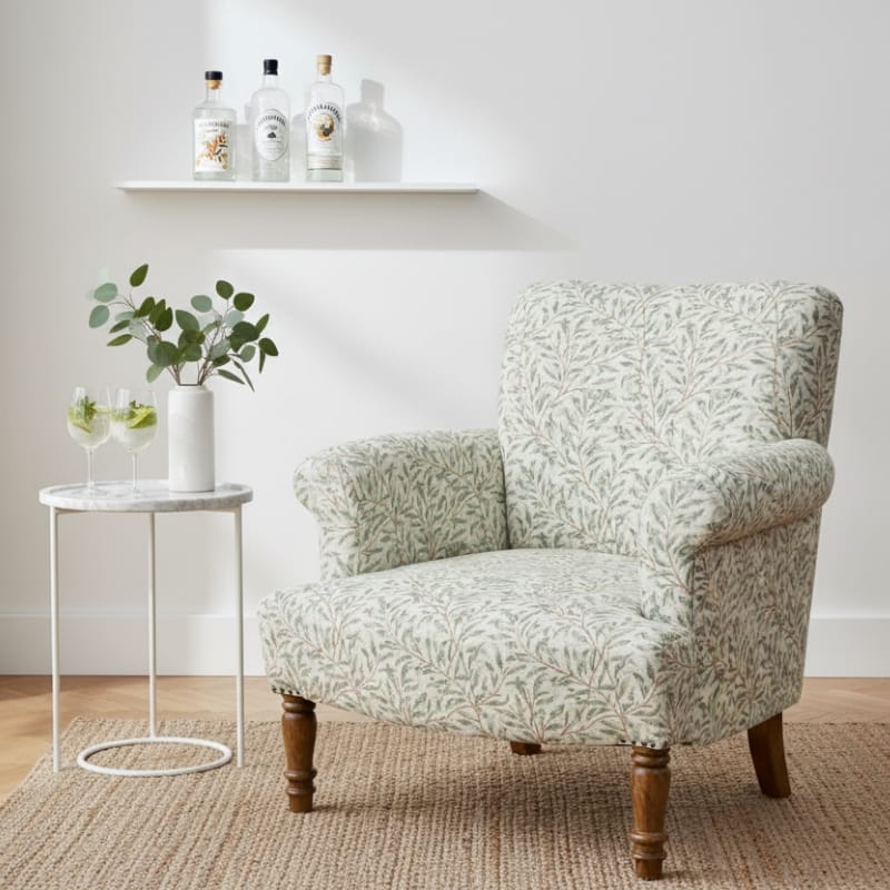 Armchair Willow Bough Occasional Armchair – Green & Ivory Cotton