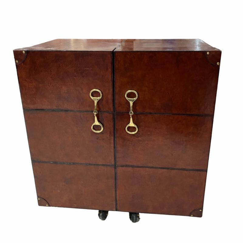 Bar Cabinet Explorer Handcrafted Cognac Leather Bar Cabinet