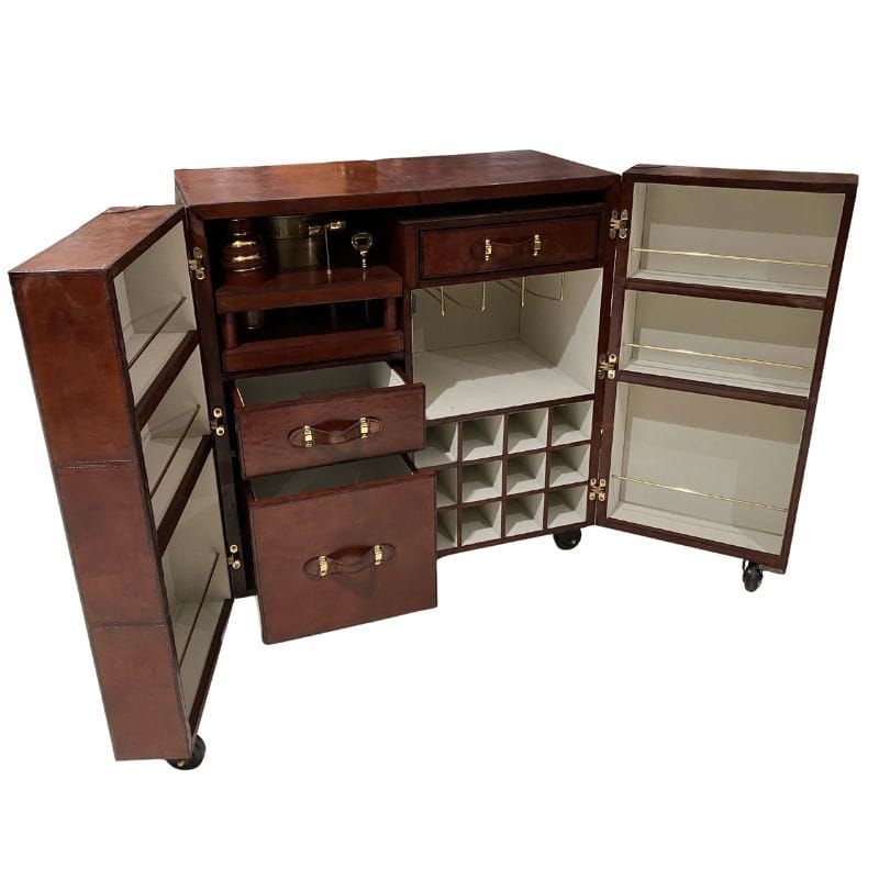 Bar Cabinet Explorer Handcrafted Cognac Leather Bar Cabinet