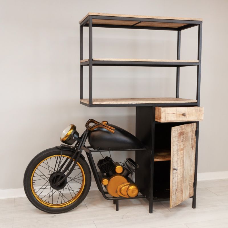 Bar Cabinet Iron Rider Industrial Motorcycle Bar Cabinet & Display Unit