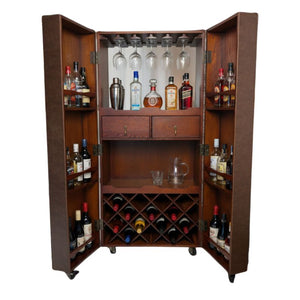 Bar Cabinet Soho Steamer Extra Large Brown Leather Two-Door Wine / Bar Cabinet