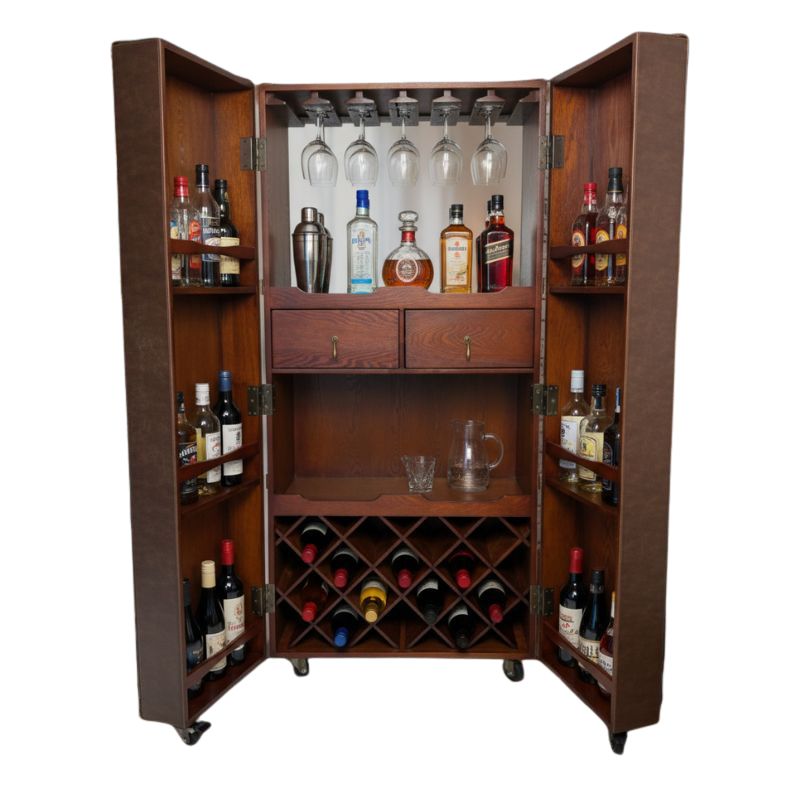 Bar Cabinet Soho Steamer Extra Large Brown Leather Two-Door Wine / Bar Cabinet
