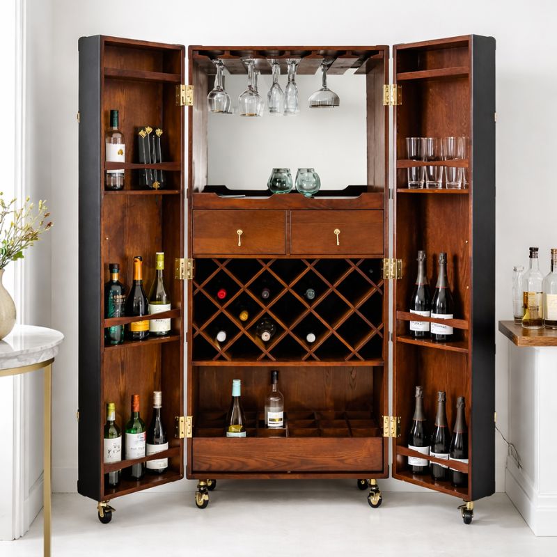 Bar Cabinet Soho Steamer Extra Large Leather Two-Door Wine / Bar Cabinet