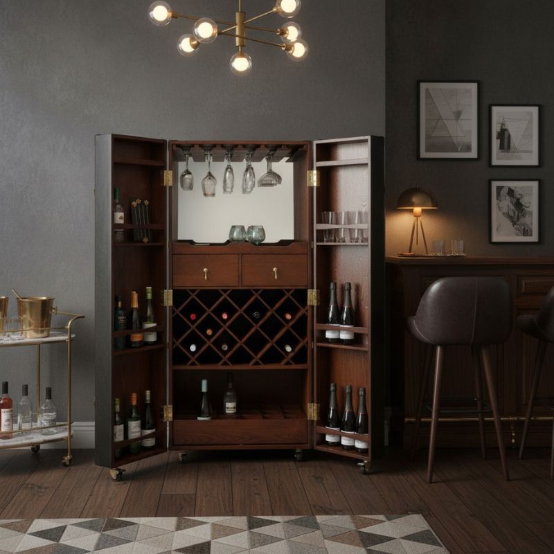 Bar Cabinet Soho Steamer Extra Large Leather Two-Door Wine / Bar Cabinet