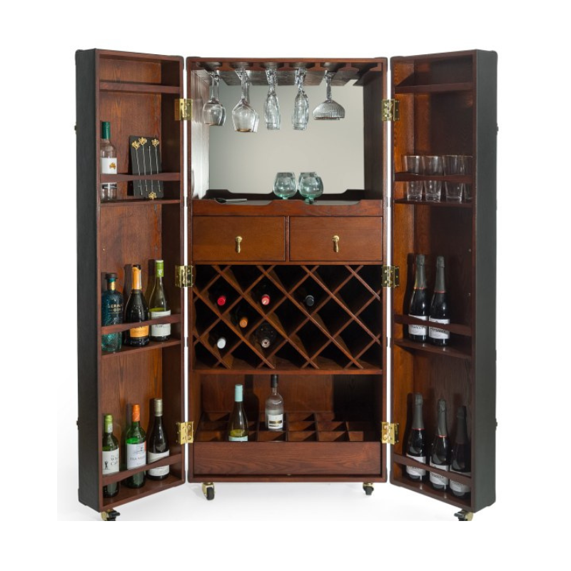 Bar Cabinet Soho Steamer Extra Large Leather Two-Door Wine / Bar Cabinet