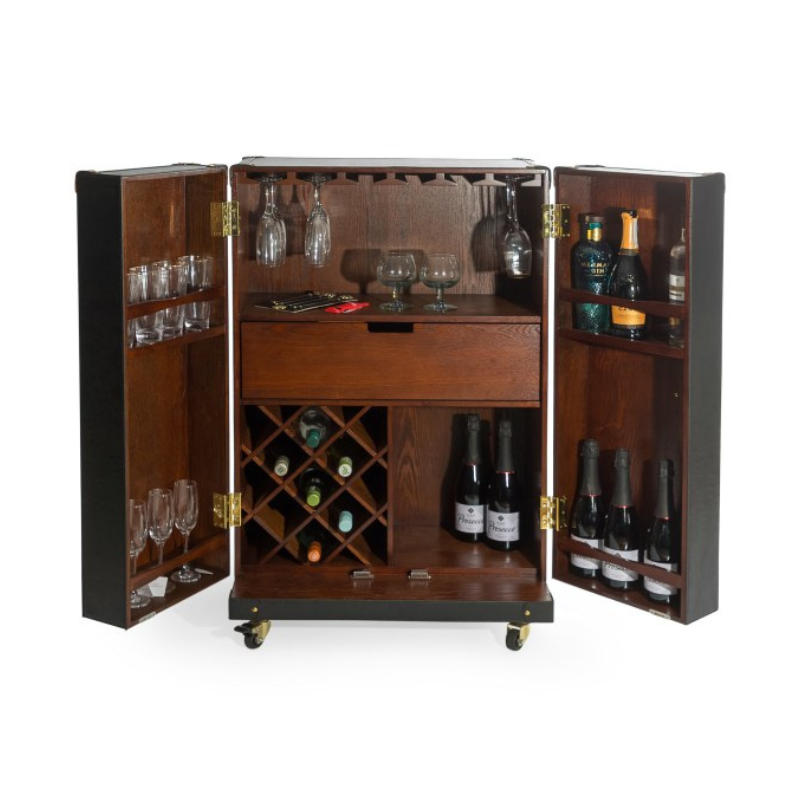 Bar Cabinet Soho Steamer Large Leather Two-Door Wine / Bar Cabinet