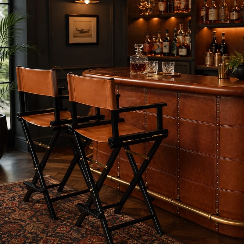 Bar Stool Explorer Handcrafted Leather Director Bar Stool - Cognac