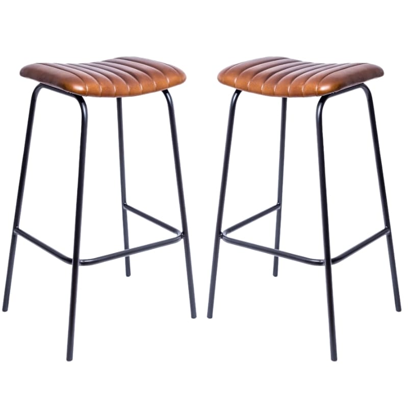 Bar Stool Ridge Ribbed Leather & Iron Classic Bar Stool (set of 2)