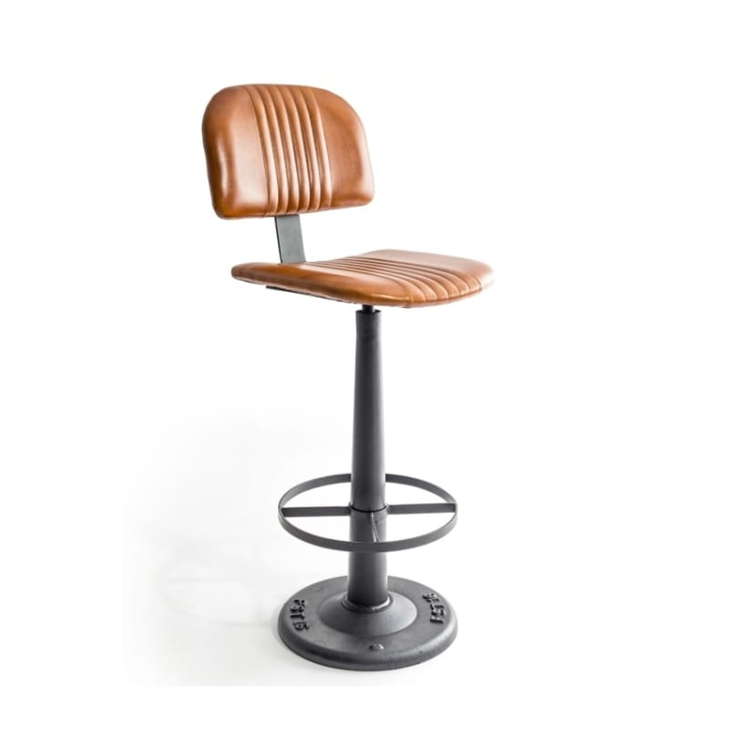 Bar Stool Ridge Vintage Leather & Iron Bar Stool