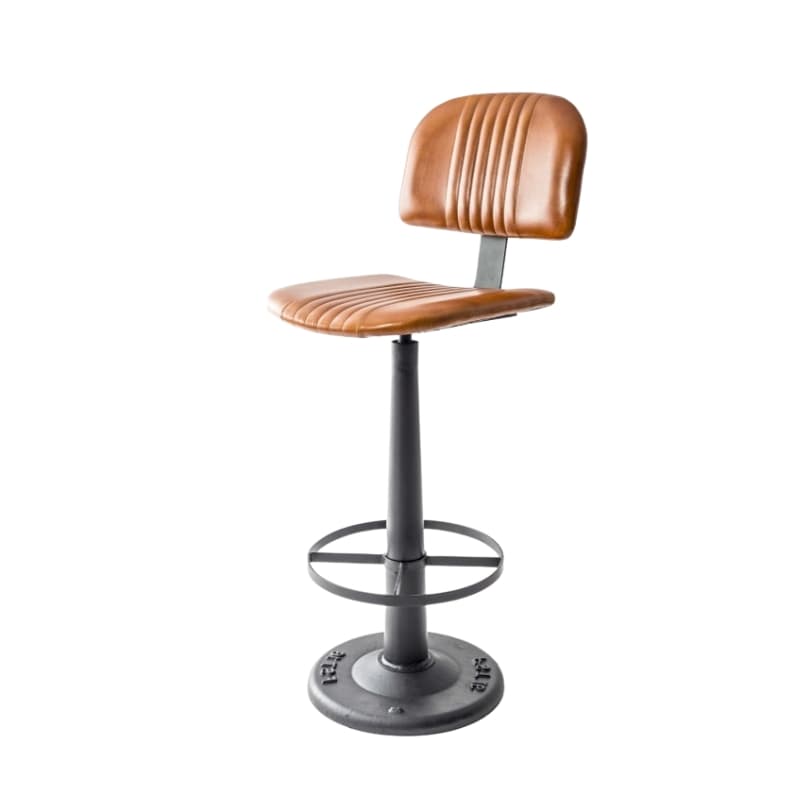 Bar Stool Ridge Vintage Leather & Iron Bar Stool