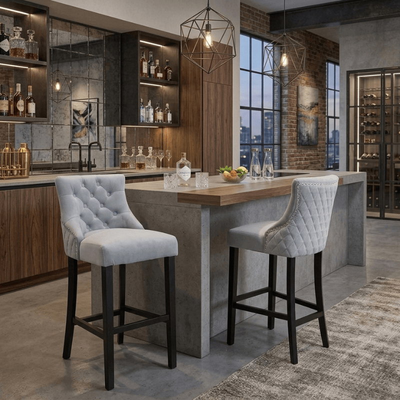 Bar Stool Victoria Grey Velvet Bar Stool
