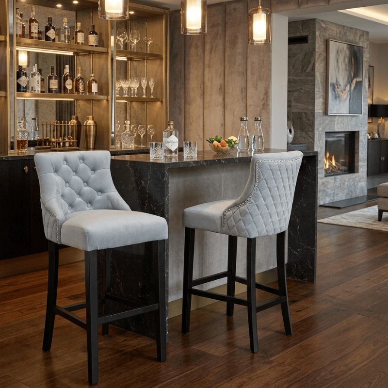 Bar Stool Victoria Grey Velvet Bar Stool