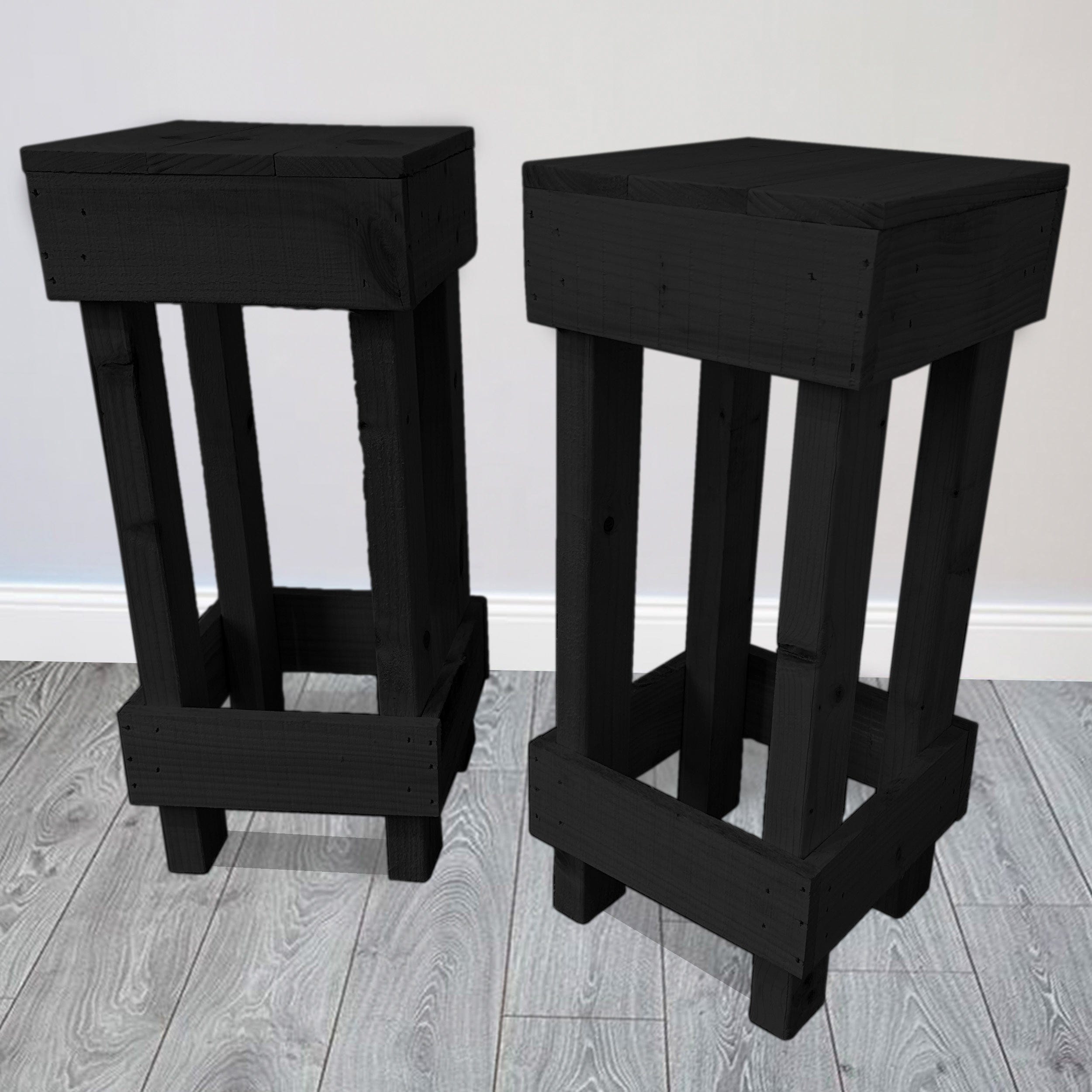 Bar Stools Black Set of 2 Rustic Wooden Bar Stools