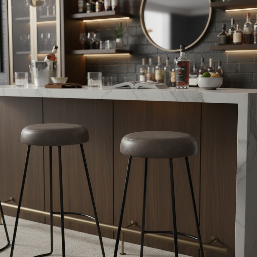 Bar Stools Cosimo Peppercorn Leather and Bronze Metal Bar Stool