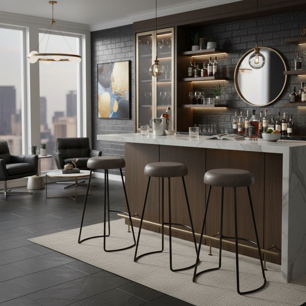 Bar Stools Cosimo Peppercorn Leather and Bronze Metal Bar Stool