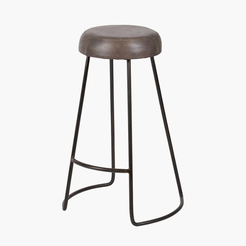 Bar Stools Cosimo Peppercorn Leather and Bronze Metal Bar Stool