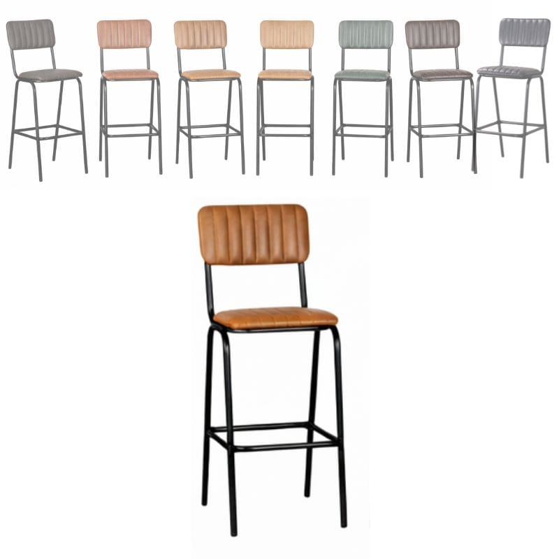 Bar Stools Dark Tan / Bar / Black Frame Baltimore Leather Bar Stools