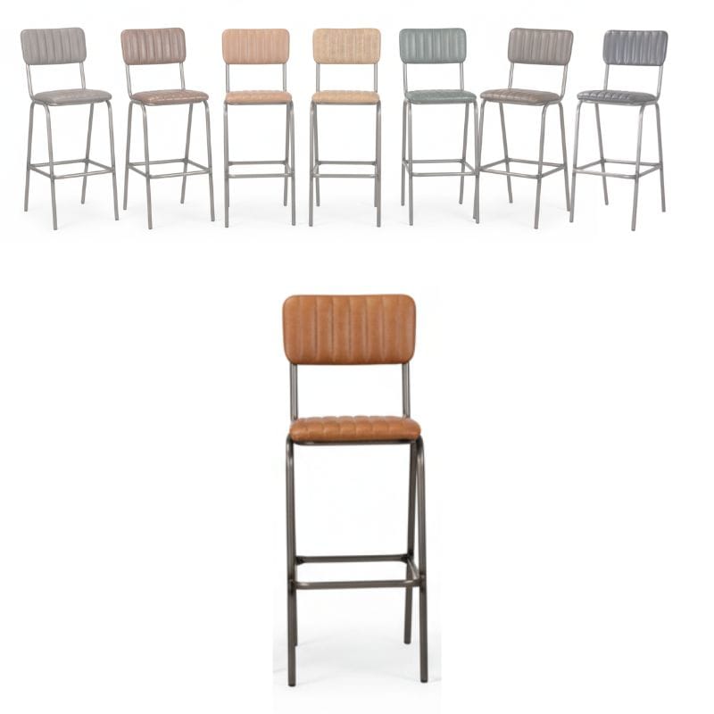 Bar Stools Dark Tan / Bar / Gunmetal Frame Baltimore Leather Bar Stools
