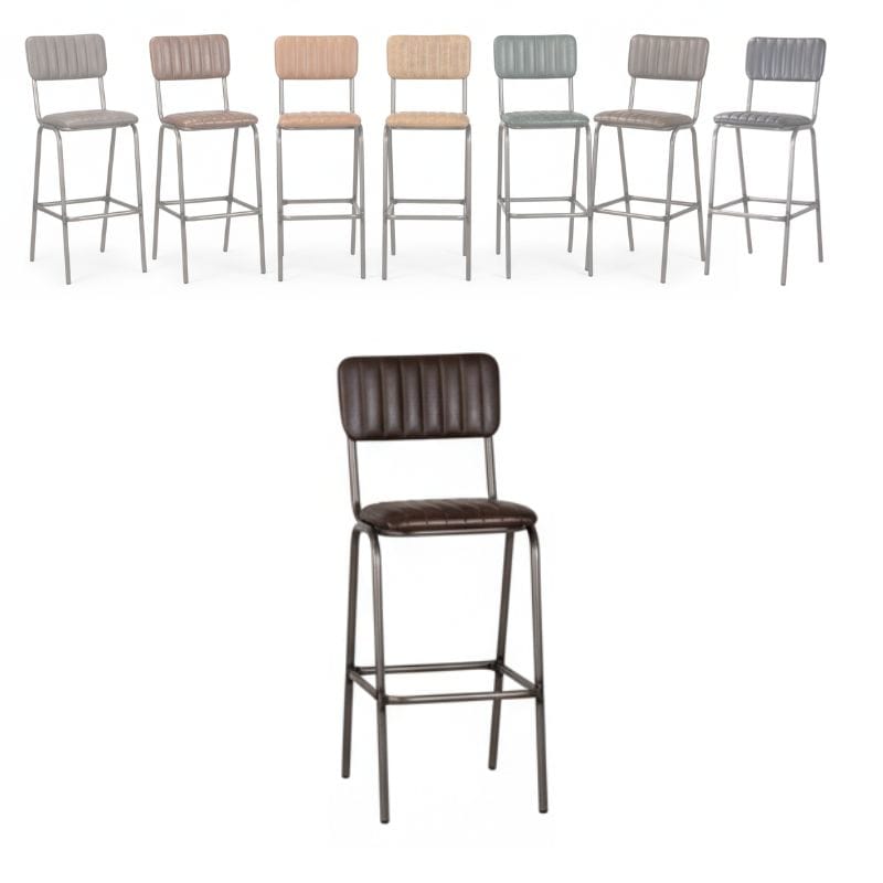 Bar Stools Deep Olive / Bar / Gunmetal Frame Baltimore Leather Bar Stools
