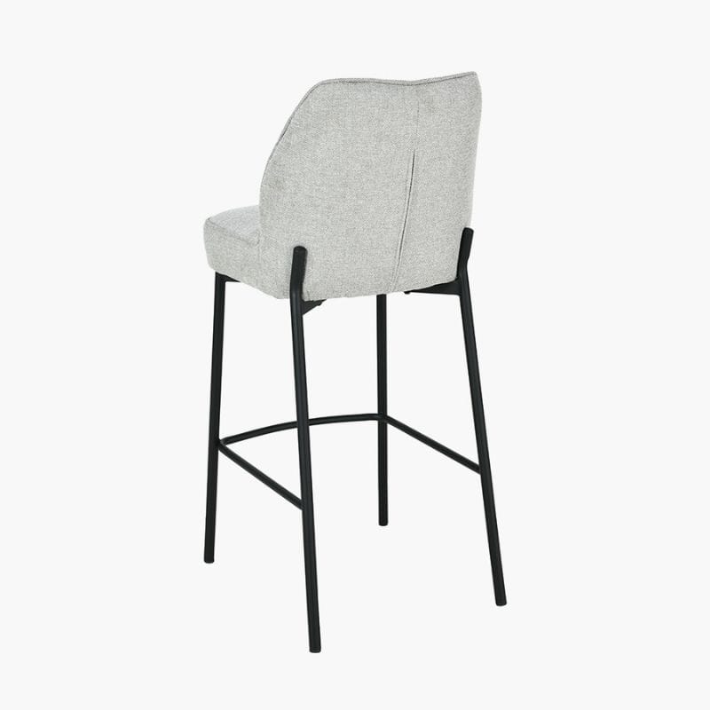 Bar Stools Enya Light Grey Chenille & Black Metal Quilted Back Bar Stool