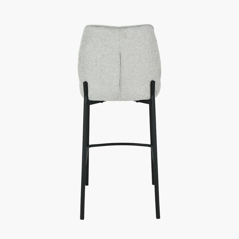 Bar Stools Enya Light Grey Chenille & Black Metal Quilted Back Bar Stool