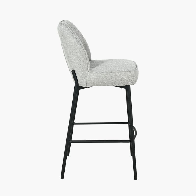 Bar Stools Enya Light Grey Chenille & Black Metal Quilted Back Bar Stool