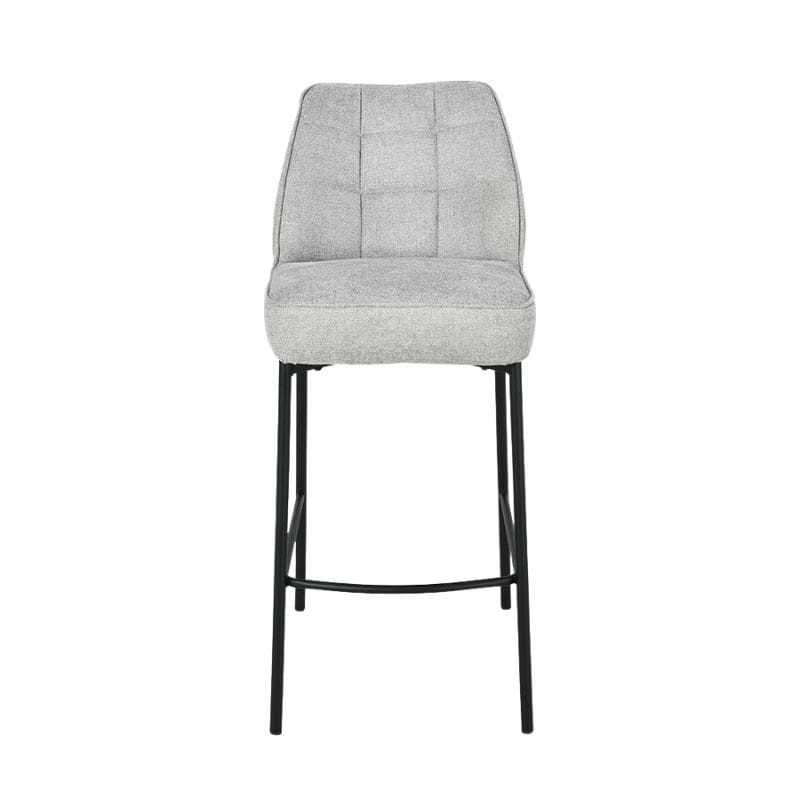 Bar Stools Enya Light Grey Chenille & Black Metal Quilted Back Bar Stool