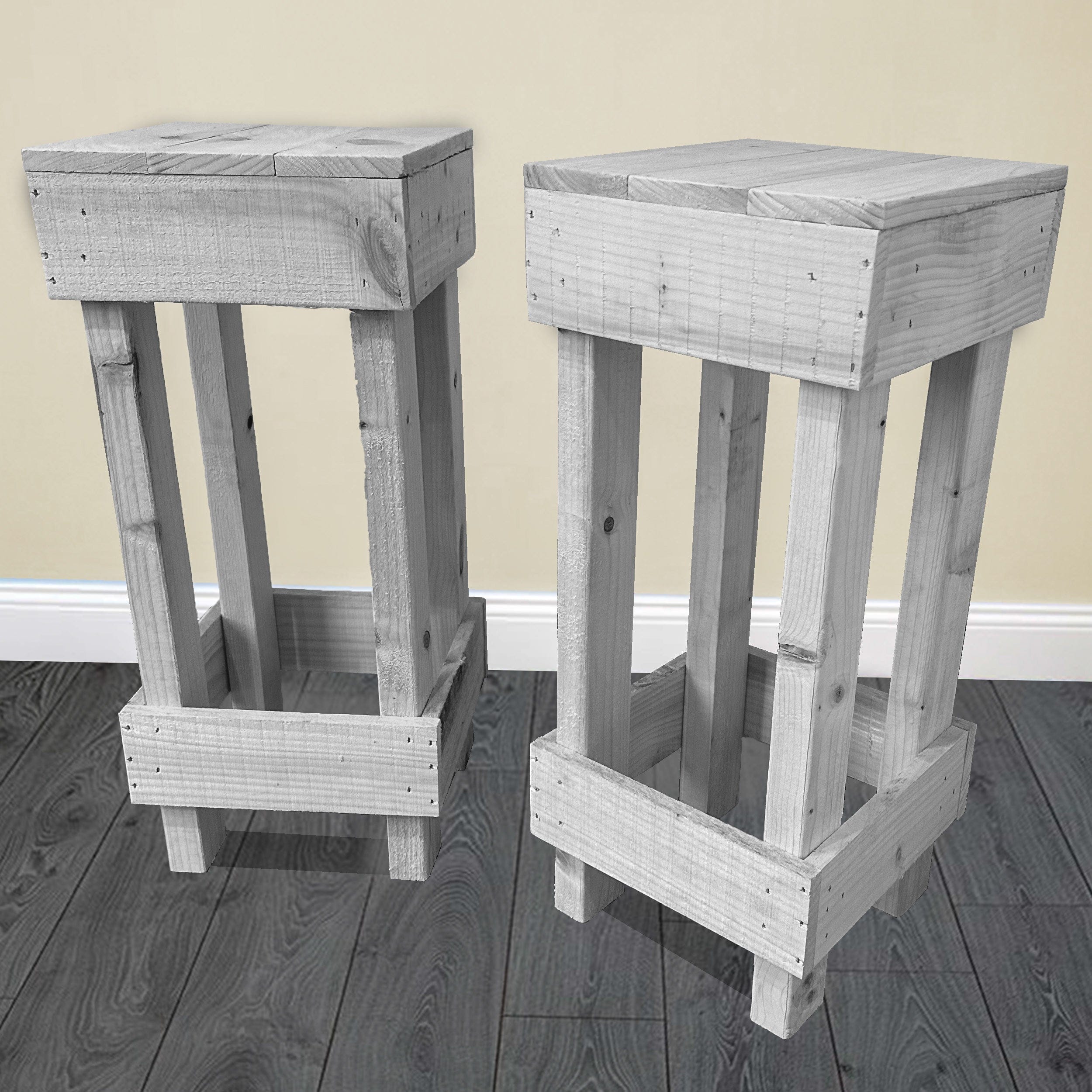 Bar Stools Grey Set of 2 Rustic Wooden Bar Stools