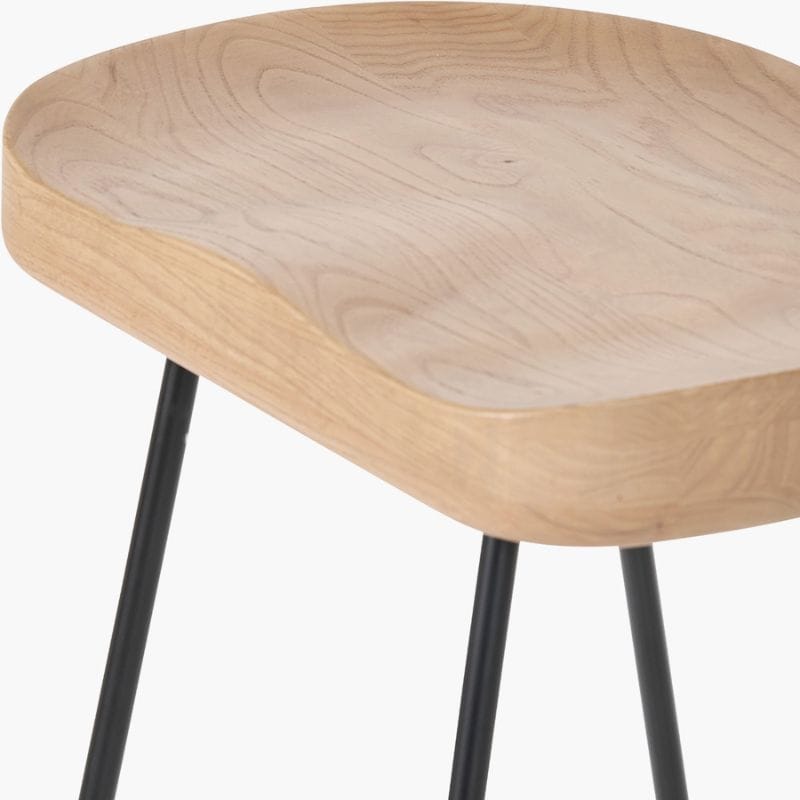 Bar Stools Laselle Ash Wood and Black Metal Bar Stool