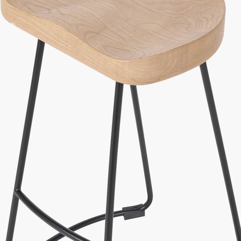 Bar Stools Laselle Ash Wood and Black Metal Bar Stool