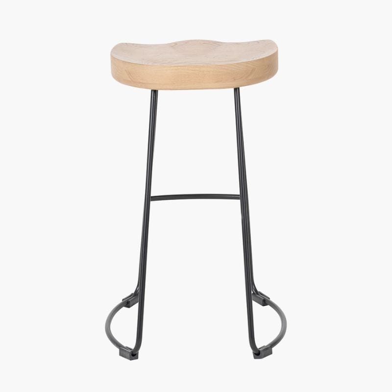 Bar Stools Laselle Ash Wood and Black Metal Bar Stool